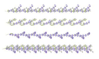 Set of decorative borders of lavender flowers for your design. Vector illustration isolated on white background.