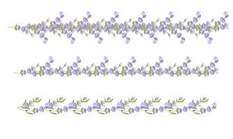 Set of decorative borders of lavender flowers for your design. Vector illustration isolated on white background.