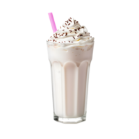 ai généré glacé Chocolat Milk-shake avec fouetté crème dans verre sur transparent Contexte png