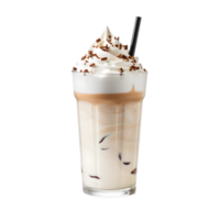 ai generado con hielo chocolate malteada con azotado crema en vaso en transparente antecedentes png