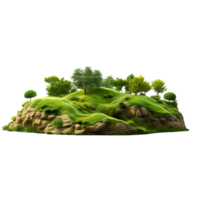 AI generated Green island with trees and grass 3d render on transparent background png file