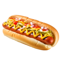 AI generated Hot dog with mustard and ketchup isolated on transparent background png