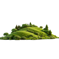 AI generated Green island with trees and grass 3d render on transparent background png file