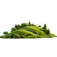 AI generated Green island with trees and grass 3d render on transparent background png file