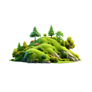 ai genererad grön ö med träd och gräs 3d framställa på transparent bakgrund png fil