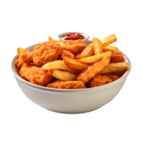 ai generiert Schüssel von tief gebraten Hähnchen Nuggets mit Ketchup isoliert auf transparent Hintergrund png Datei