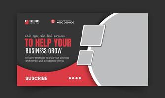 Corporate and creative business video thumbnail and web banner design template, dynamic thumbnail on live streams for video promotion, abstract red color shape and black background vector