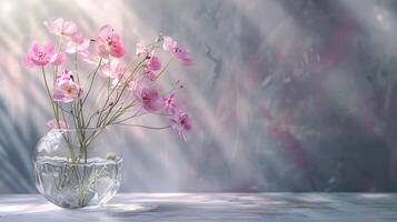 AI generated Beautiful pink flowers in glass vase. photo