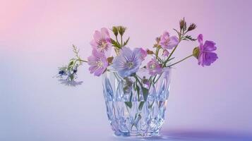 ai generado ramo de flores de púrpura flores silvestres en vaso florero foto