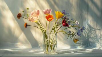 ai generado ramo de flores de flores silvestres en vaso florero. primavera antecedentes. foto