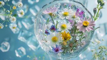 AI generated Beautiful wildflowers in glass vase photo