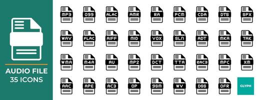 Audio file type icon set, vector solid icons collection, can be used for website interfaces, mobile applications and software.