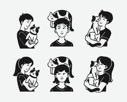 People with cat hand drawn illustration vector