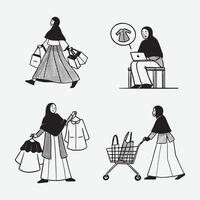 musulmán mujer compras ilustración conjunto vector