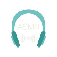 Headphones, sound wave and ASMR text. Wireless earbuds. ASMR effect. An isolated object on a white background. Vector illustration.