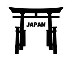 Silhouette of Torii gate and text Japan. Japanese Temple Ancient Architecture Shape. Travel. isolated object. Vector illustration.