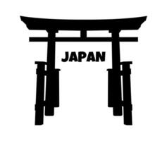 Silhouette of Torii gate and text Japan. Japanese Temple Ancient Architecture Shape. Travel. isolated object. Vector illustration.