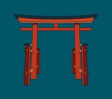 Torii gate on a dark background. Entrance to the Japanese temple. Sight of ancient architecture. Travel to Japan. isolated object. Vector illustration.