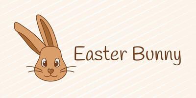 Easter Bunny illustration. Contour brown cartoon Rabbit on a striped background. Fictional character. Text Easter Bunny. Vector illustration.