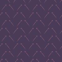 Seamless pattern of pink arrows on a dark background. Diagonal Direction Up. Drawn Cursor. Doodle arrows. Vector illustration.