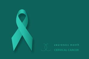 Banner with Cervical Cancer Awareness Realistic Ribbon. Design Template for Info-graphics or Websites Magazines. January is Cervical Cancer Awareness Month, vector isolated on green background