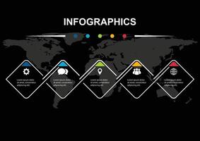 Infographic design with 5 rounded regtangles on black background vector