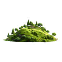 AI generated Green island with trees and grass 3d render on transparent background png file