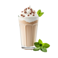 AI generated Iced chocolate milkshake with whipped cream in glass on transparent background png