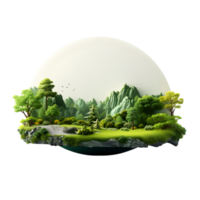 ai généré 3d rendre de une petit île avec herbe et des arbres sur transparent Contexte png