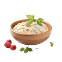 AI generated bowl of oatmeal with raspberries and mint leaves on transparent background png