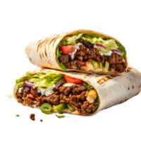 AI generated Tortilla wrap with beef and vegetables on transparent background png file