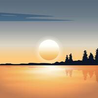 Beautiful sunset over the sea with land on the horizon vector