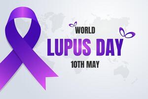 mundo lupus día 10 mayo con púrpura cinta ilustración en un mundo mapa antecedentes vector