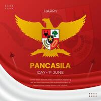 Pancasila Day 1st June with Garuda and Symbols of Pancasila illustration vector