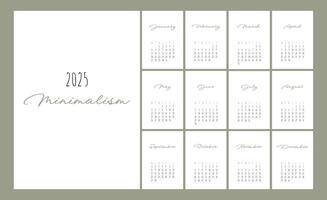 Calendar 2025 Trendy Minimalist Style. Set of 12 pages desk calendar. 2025 minimal calendar planner design for printing template. vector illustration