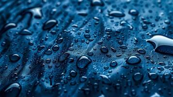 AI Generated Close-up of water droplets on blue surface photo