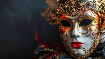 AI Generated Elegant venetian mask on dark background photo