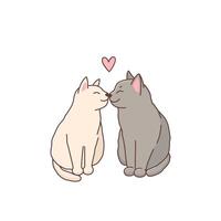 linda besos gatos san valentin gracioso gatitos Pareja en amor. adorable dulce animales vector ilustración dibujos animados estilo para fiesta impresión aislado en blanco antecedentes. San Valentín día tarjeta