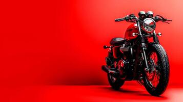 AI Generated Classic motorcycle on red background photo