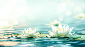 AI Generated Serene water lilies on tranquil lake photo