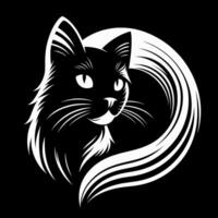 Elegant Black and White Illustration of a Majestic Long-Haired Cat With Curled Tail vector