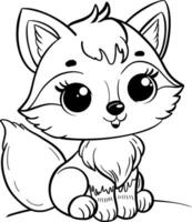 cute little fox cartoon coloring book illustration. vector