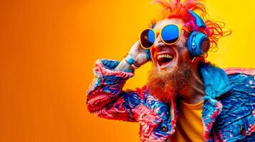 AI Generated Eclectic man enjoying music on bright background photo