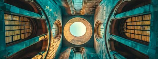 AI Generated Majestic cathedral ceiling with symmetrical architecture photo
