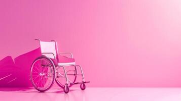 AI Generated Empty wheelchair on pink background with copy space photo