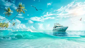 AI Generated Tropical paradise with luxury yacht photo