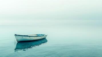 AI Generated Serene lake with lonely boat photo