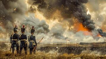 AI Generated Historical battle reenactment with explosive effects photo