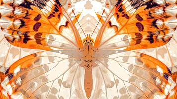 AI Generated Abstract butterfly wing pattern with warm tones and symmetrical design photo