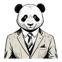 Panda Wearing Business Suite Old Retro Vintage Engraved Ink Colored Sketch Hand Drawn Line Art vector